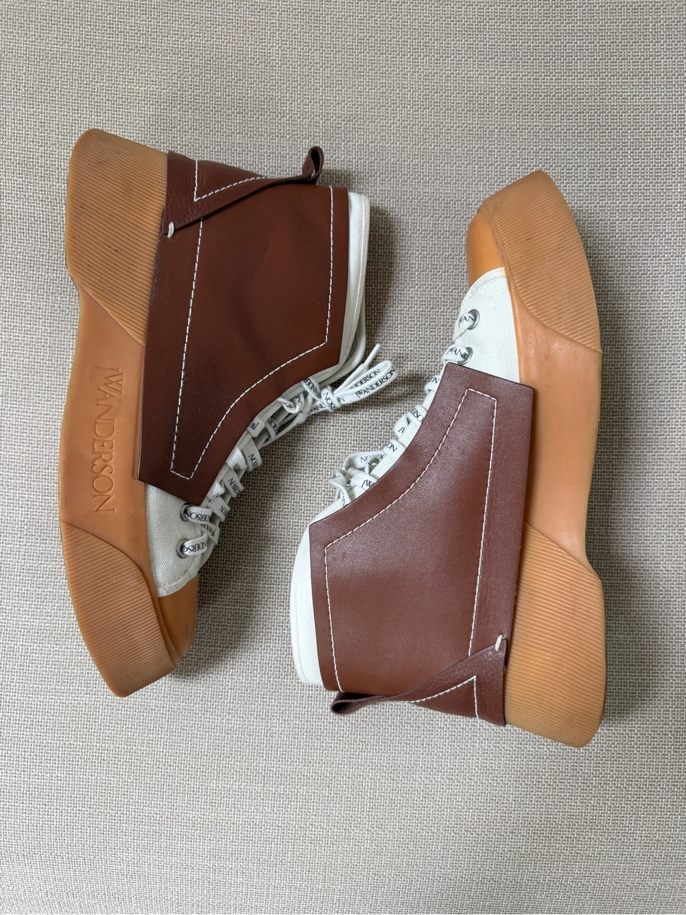 JW ANDERSON Leather and Canvas High-Top Sneakers with Gum Sole